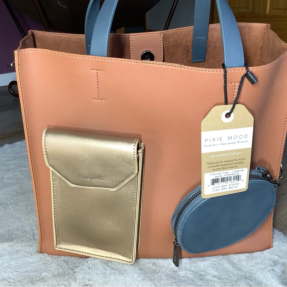 Pixie Mood Tan and Gold Tote Bag with Chic Design